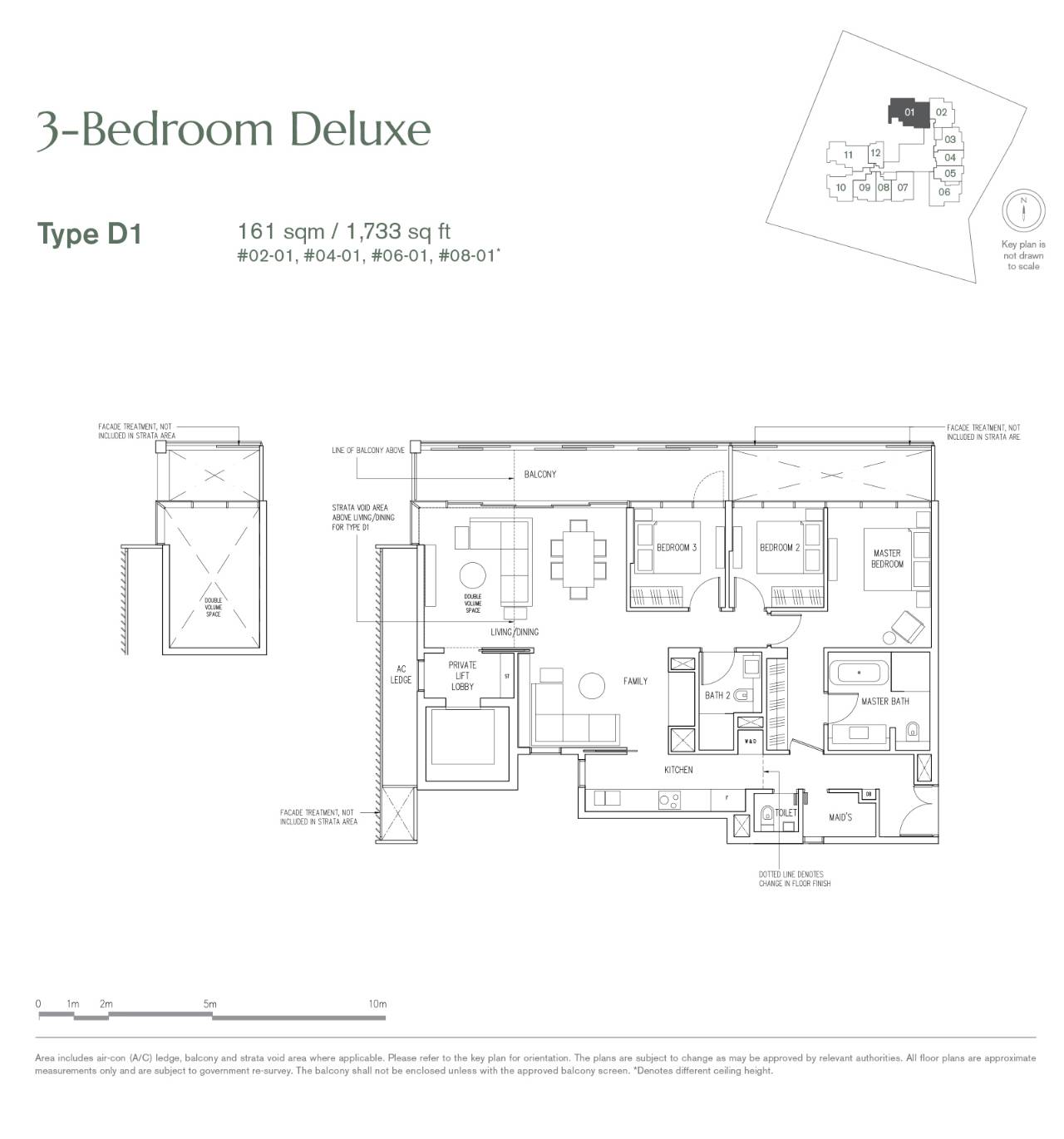 Floor plan of 19 Nassim type D1, 3-Bedroom, 1,733 sq ft