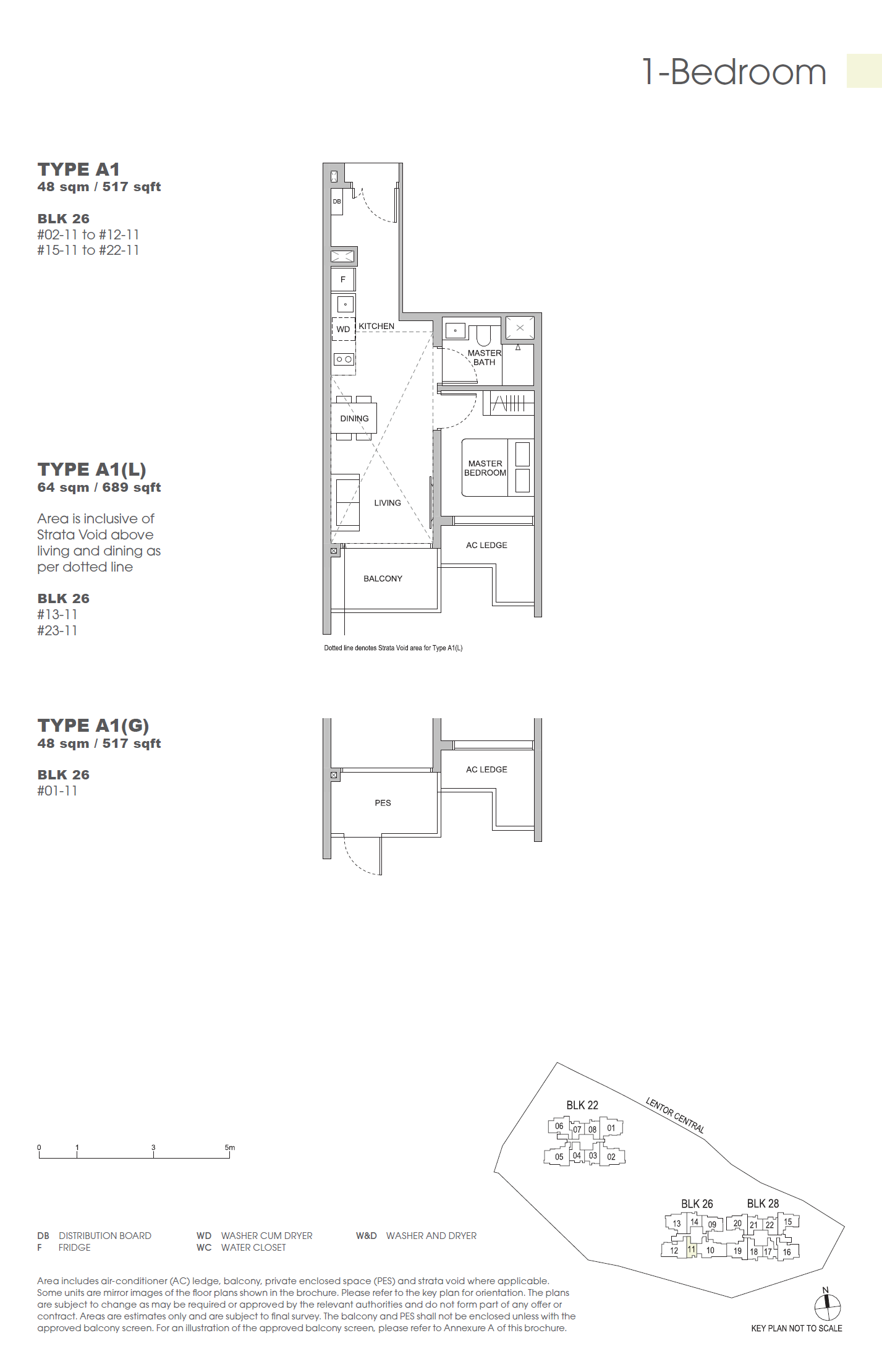 Floor plan of Hillock Green type A1, 1-Bedroom, 517 sq ft