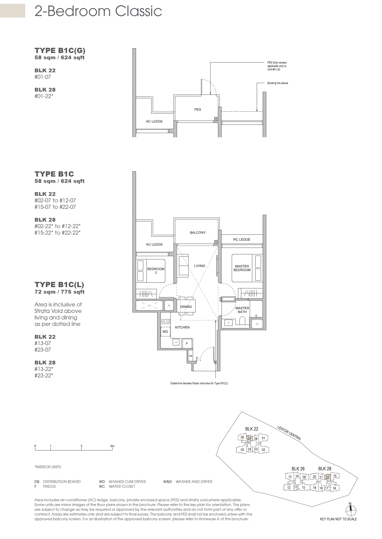 Floor plan of Hillock Green type B1C, 2-Bedroom, 624 sq ft