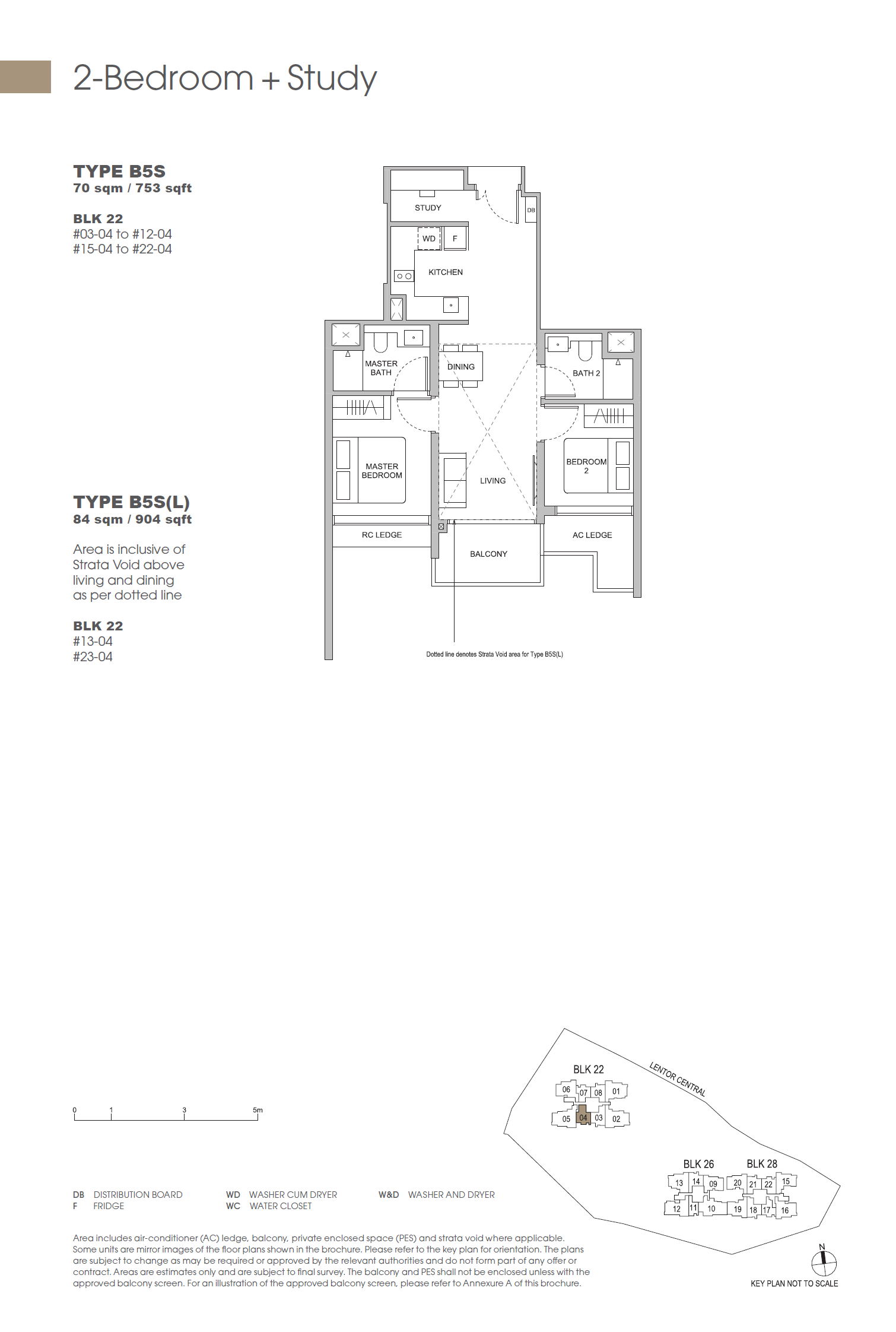 Floor plan of Hillock Green type B5S, 2-Bedroom + Study, 753 sq ft