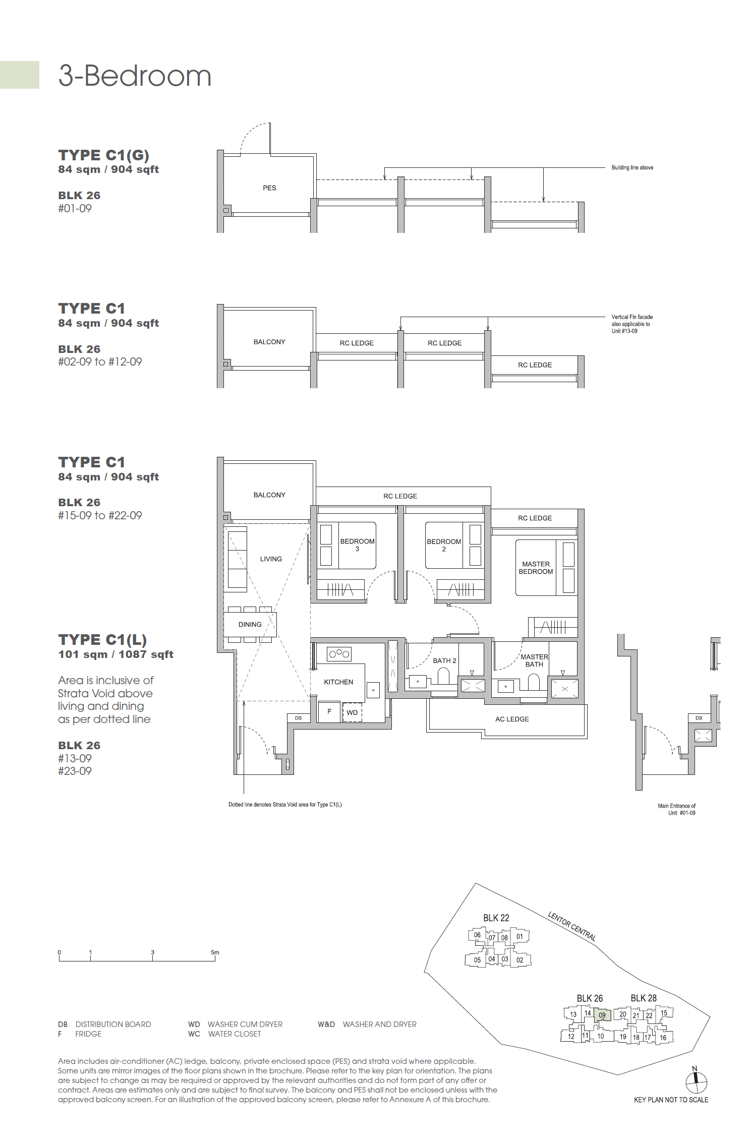 Floor plan of Hillock Green type C1, 3-Bedroom, 904 sq ft