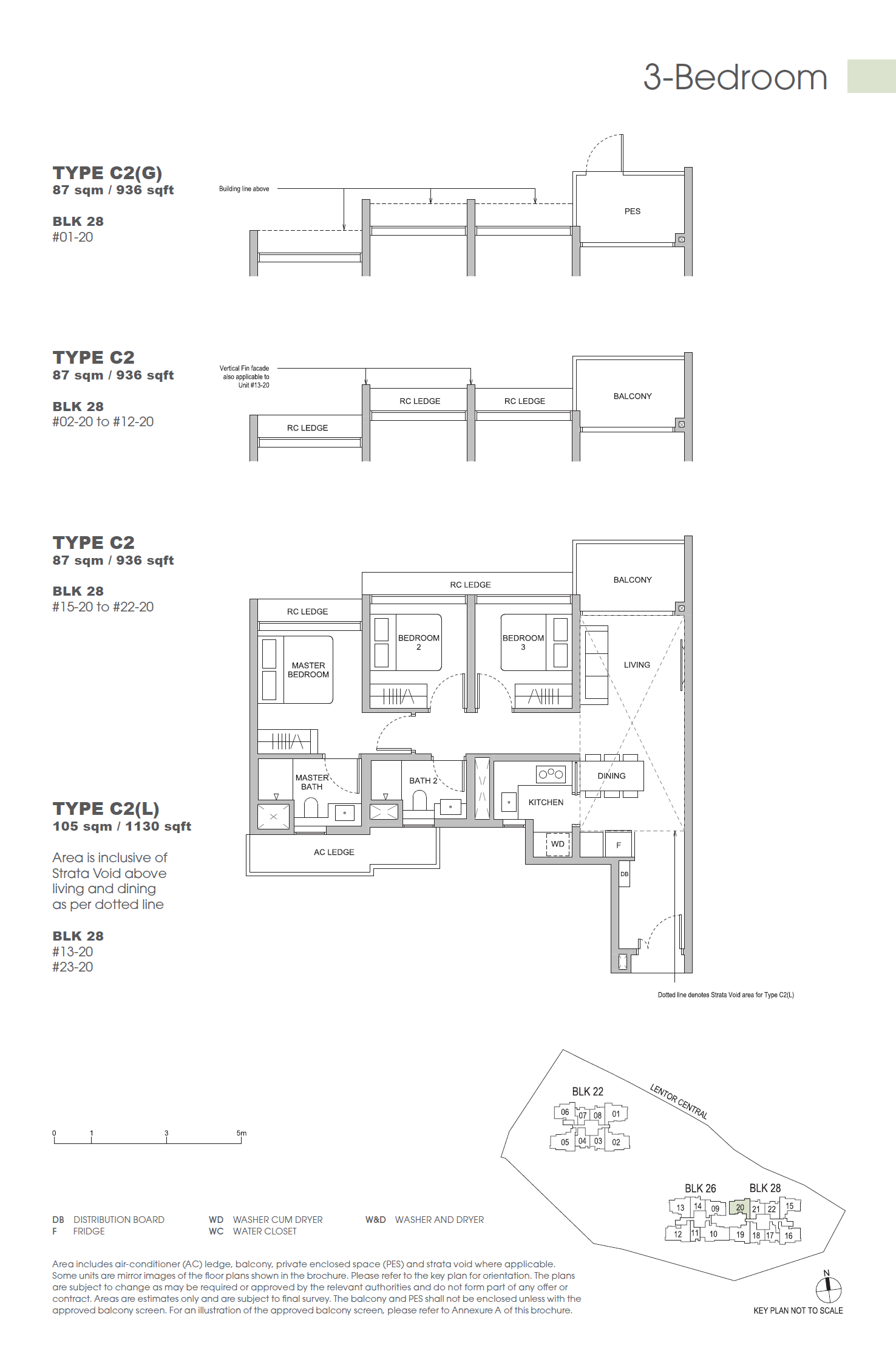 Floor plan of Hillock Green type C2, 3-Bedroom, 936 sq ft