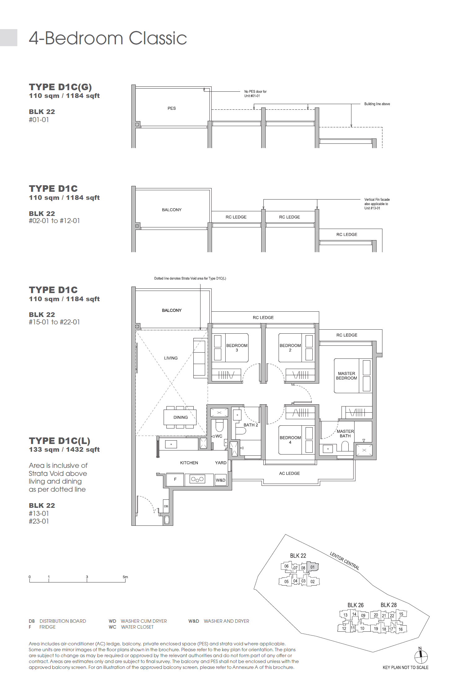 Floor plan of Hillock Green type D1C, 4-Bedroom, 1,184 sq ft
