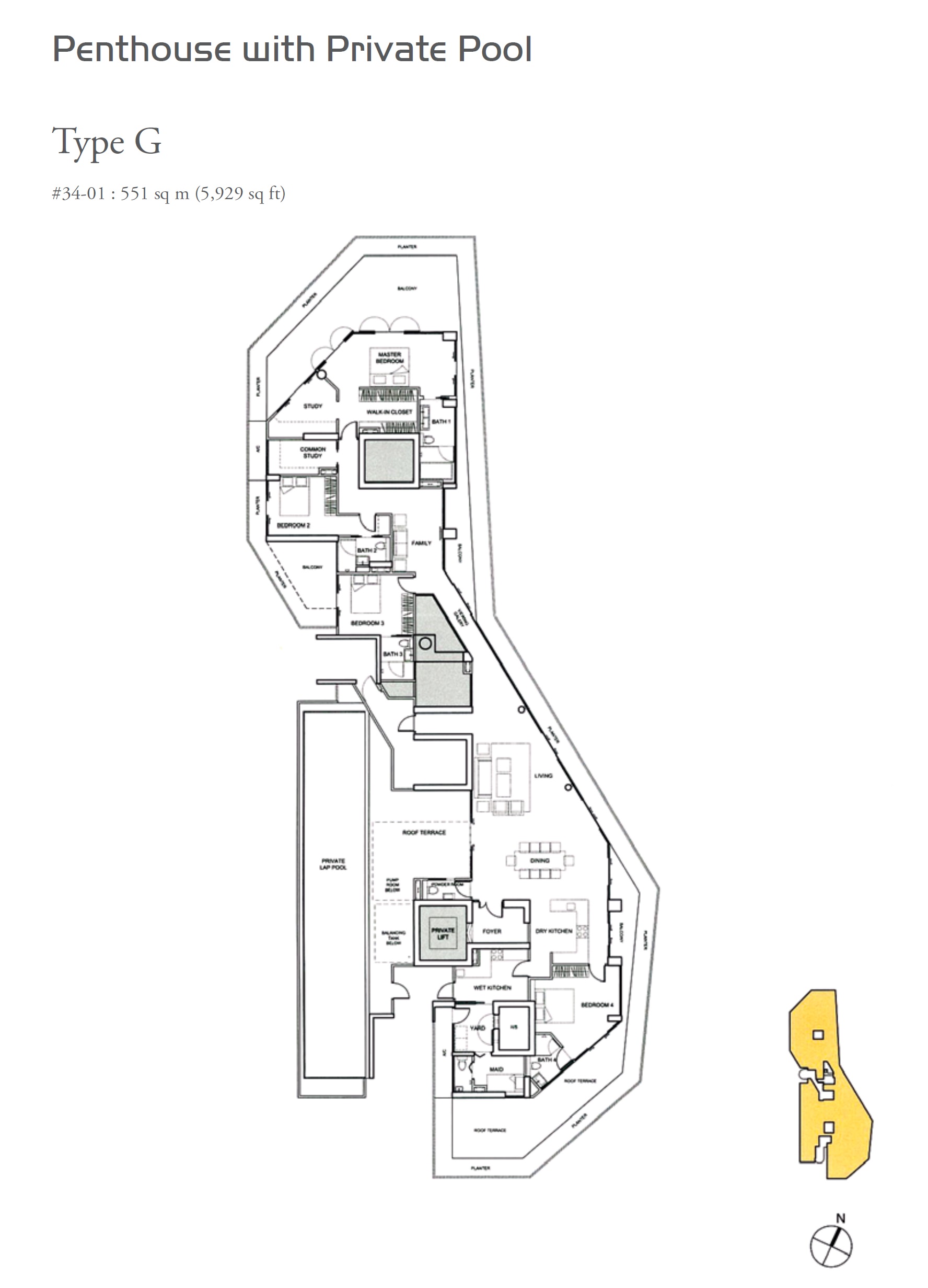 Floor plan of The Lumos type G, Penthouse, 5,929 sq ft