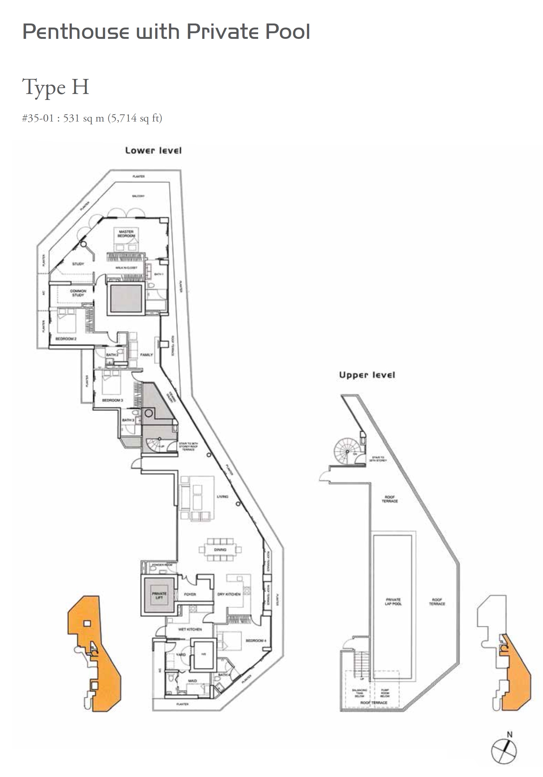 Floor plan of The Lumos type H, Penthouse, 5,714 sq ft